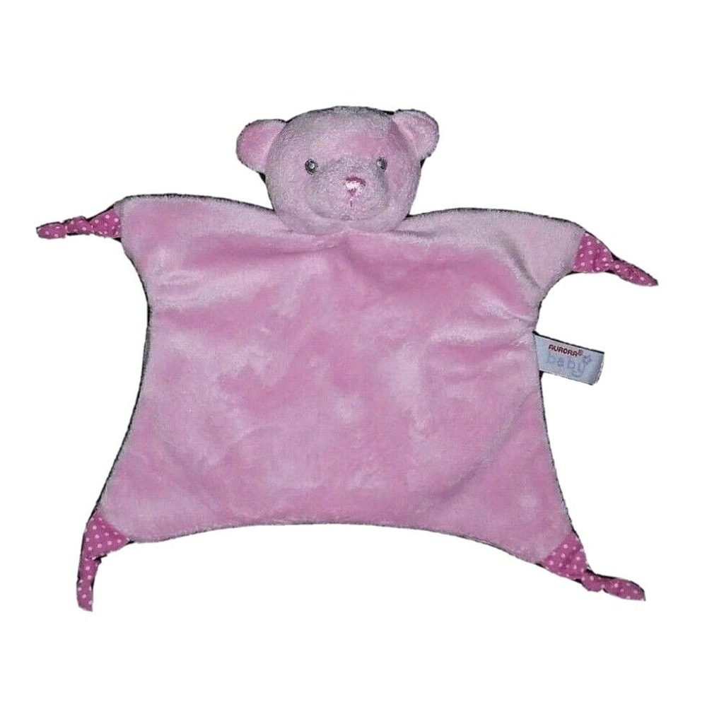 AURORA Baby Girl Pink Bear Star Lovey Security Blanket Soother Puppet Knot EUC